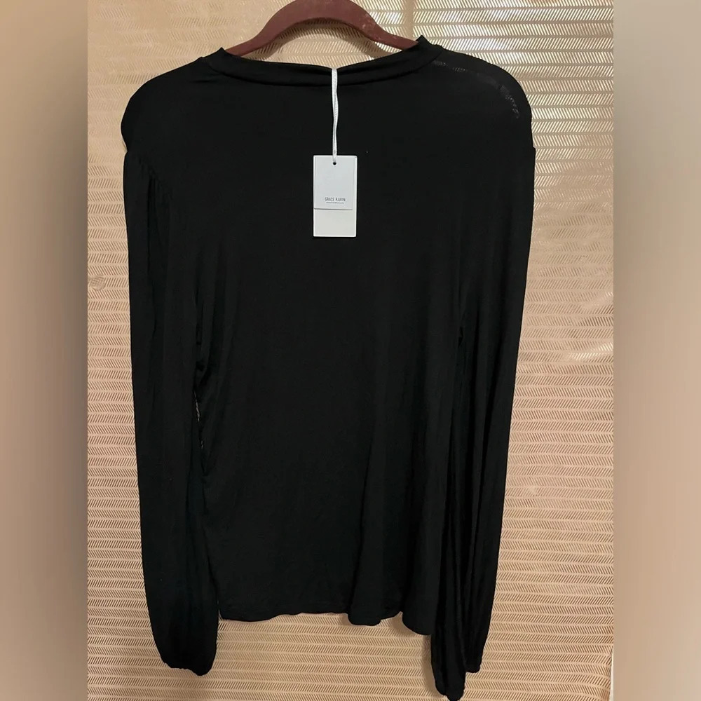 👌GRACE KARIN~NWT~BLACK BLOUSE~SMOCKING~LG